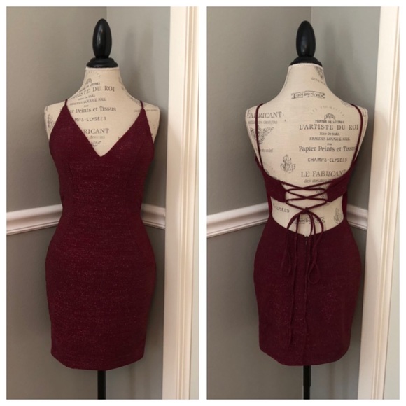 Jovani Dresses & Skirts - NEW JOVANI SZ 6 BURGUNDY SHIMMER LACE UP FORMAL COCKTAIL DRESS